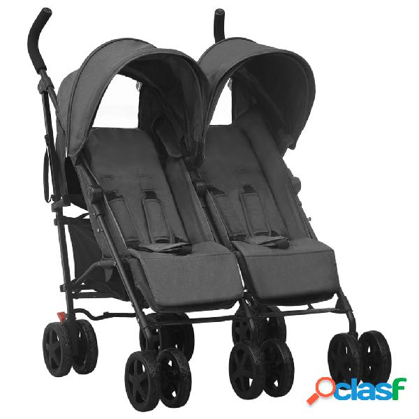 vidaXL Passeggino Gemellare Antracite in Acciaio