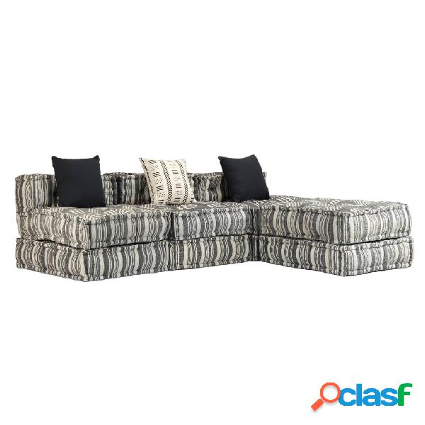 vidaXL Pouf Modulare a 3 Posti in Tessuto Grigio a Strisce