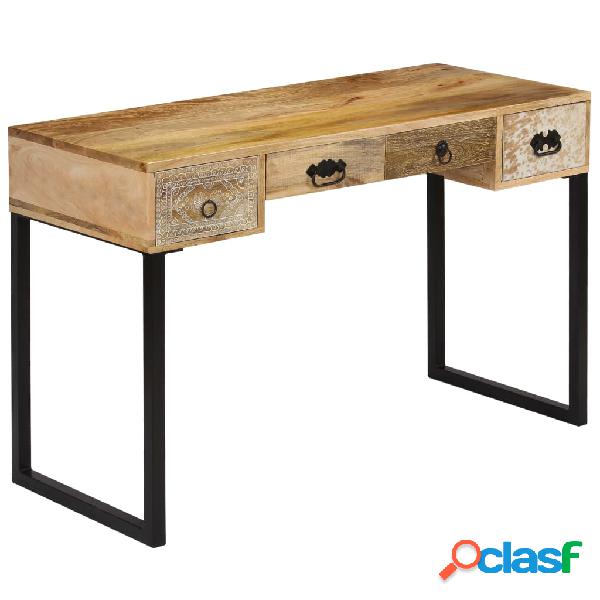 vidaXL Scrivania in Legno Massello di Mango e Vera Pelle