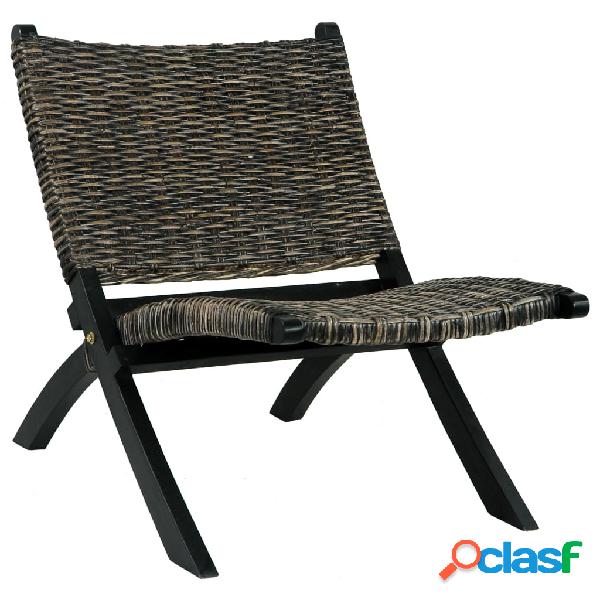 vidaXL Sedia Relax Nera in Rattan Kubu Naturale e Mogano