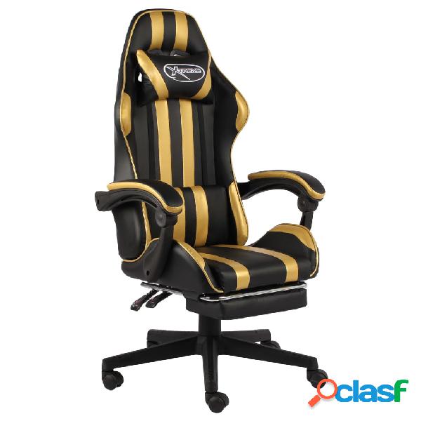 vidaXL Sedia da Gaming con Poggiapiedi Nero e Oro in