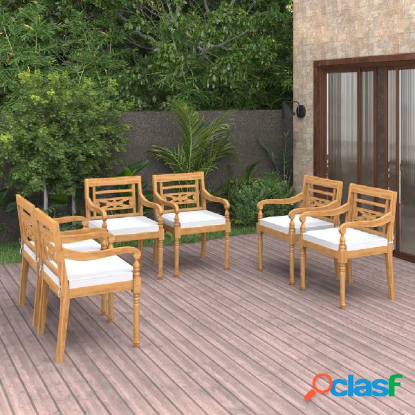 vidaXL Sedie Batavia con Cuscini 6 pz in Legno Massello di