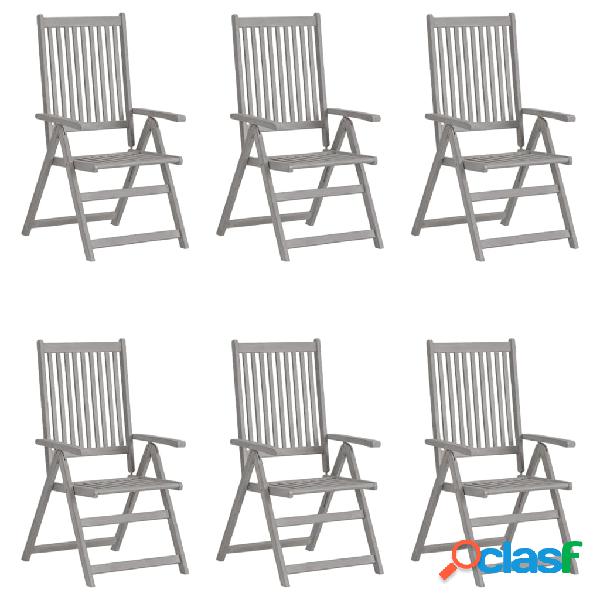 vidaXL Sedie Reclinabili da Giardino 6 pz Grigie in Massello