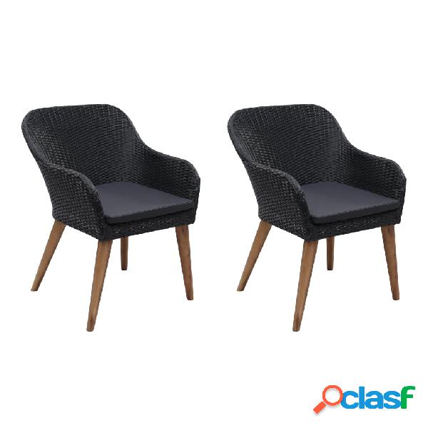 vidaXL Sedie da Esterno con Cuscini 2 pz in Polyrattan Nero
