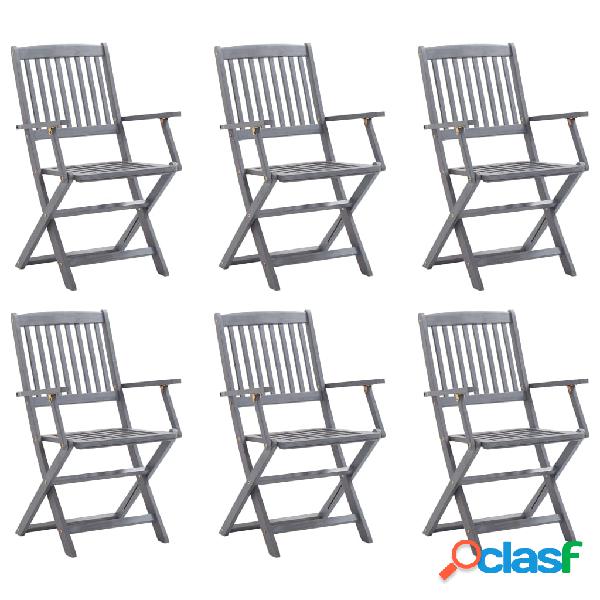 vidaXL Sedie da Giardino Pieghevoli 6 pz in Legno Massello