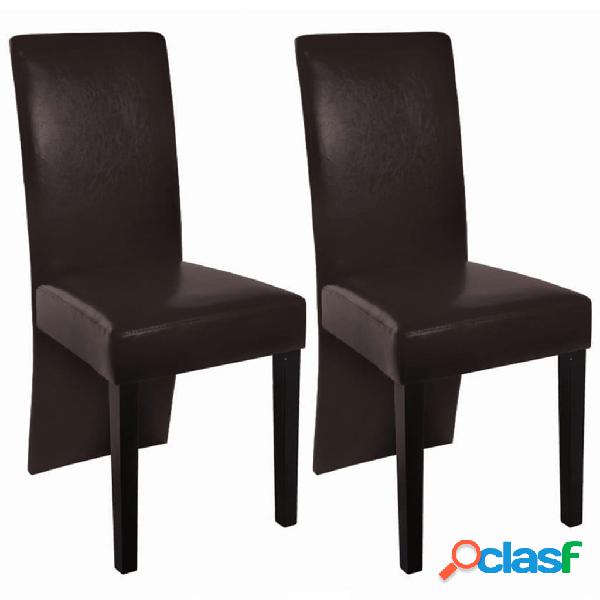 vidaXL Sedie da Pranzo 2 pz Marrone Scuro in Similpelle