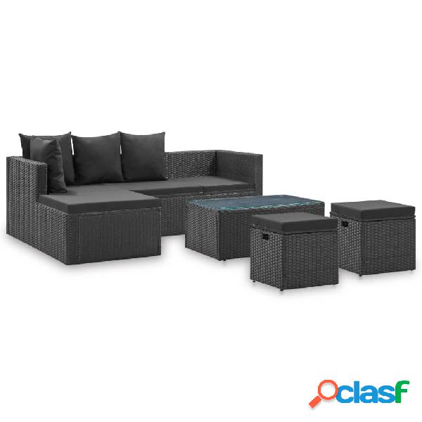 vidaXL Set Divani da Giardino 4 pz Nero con Cuscini in