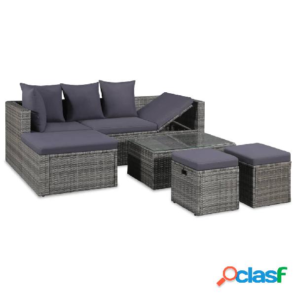 vidaXL Set Divani da Giardino 4 pz con Cuscini in Polyrattan