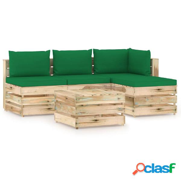 vidaXL Set Divani da Giardino con Cuscini 5 pz Legno