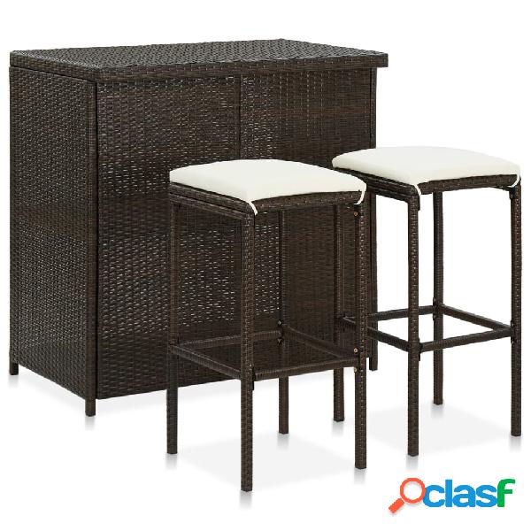 vidaXL Set da Bar 3 pz in Polyrattan Marrone