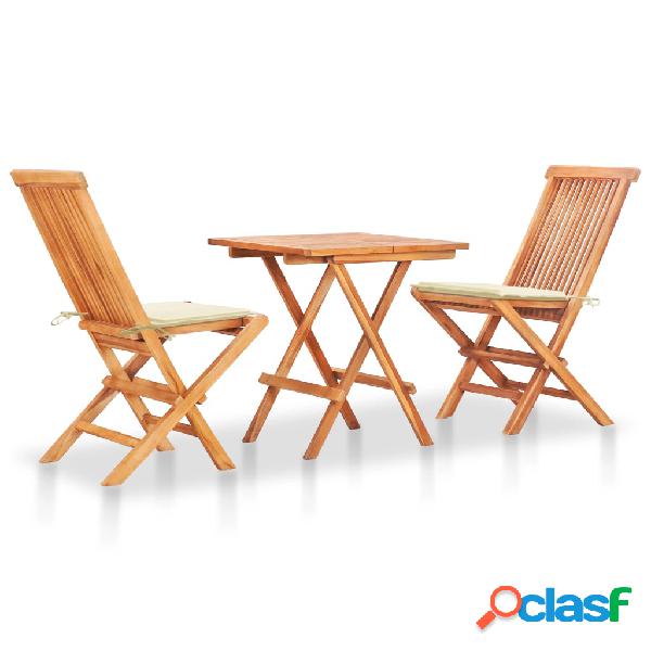 vidaXL Set da Bistrot 3 pz con Cuscini Crema in Legno