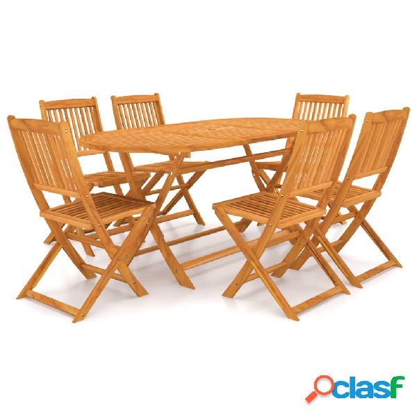 vidaXL Set da Pranzo da Giardino 7 pz Pieghevole in Massello