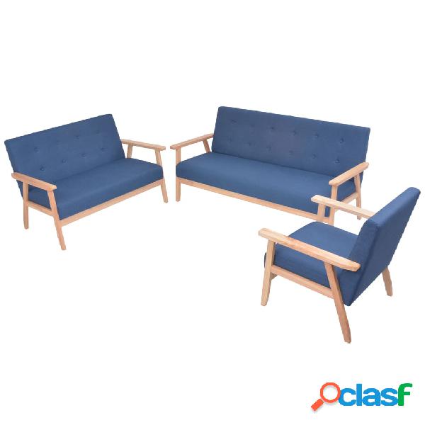 vidaXL Set di Divani 3 pz in Tessuto Blu