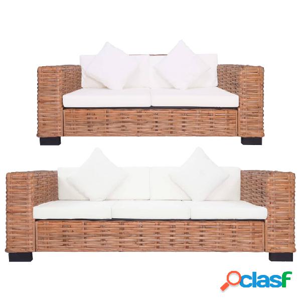 vidaXL Set di Divani con Cuscini 2 pz in Rattan Naturale