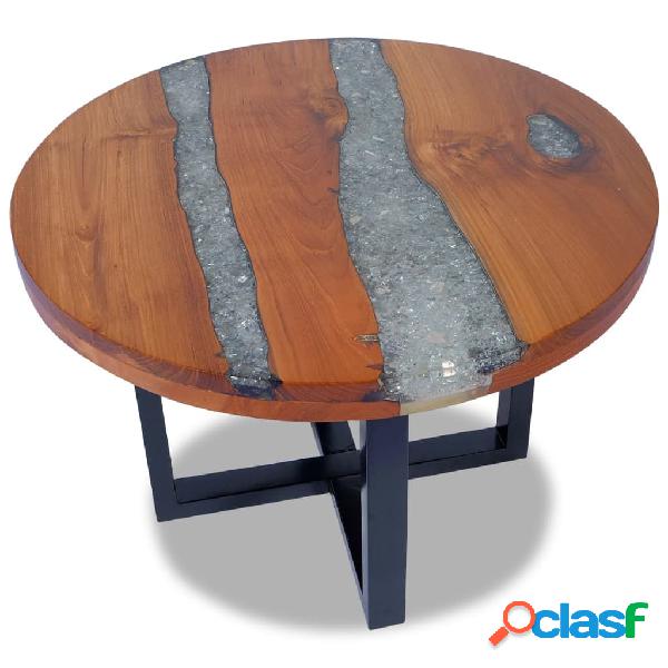 vidaXL Tavolino da Caffè in Legno di Teak Solido e Resina
