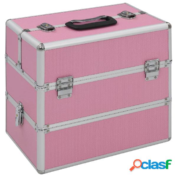 vidaXL Valigia per Cosmetici 37x24x35 cm Rosa in Alluminio