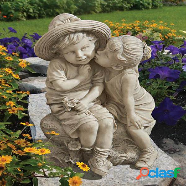 1 PC Resin Stone Effect Kissing Kids Garden Statue Outdoor