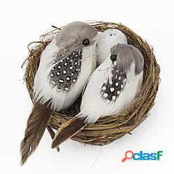 1 set di uccelli piumati realistici con nido Uova Di Uccelli