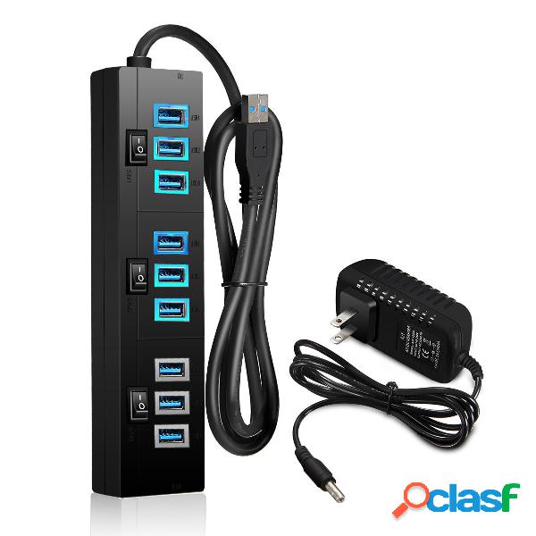 10 Port USB Hub 9 Port USB3.0 Data Hub + 1 Smart Charging