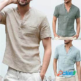 100% Cotton mens v-neck mens t-shirt flax loose undershirt