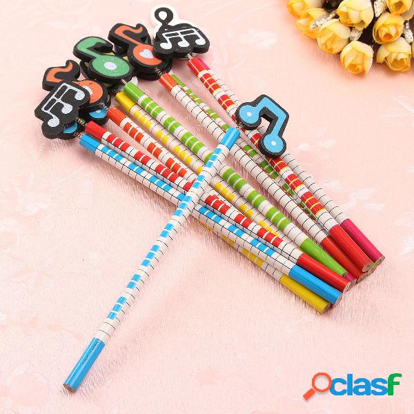 12 Pcs Wooden Pencils Musical Note Patterns Cartoon Pencils