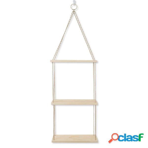 1/2/3 Layers Wall Hanging Rack Rope Wood Wall Mounted Plant