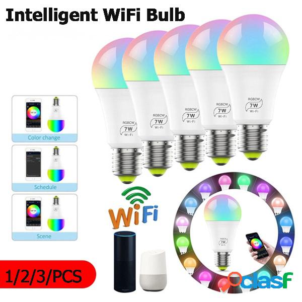 1/2/3Pcs 7W E27 WiFi Smart Light Bulb Dimmable APP Voice