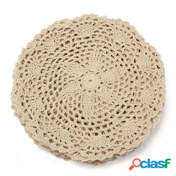 12Pcs Hand Crocheted Doilies Set DIY Round Beige Handmade