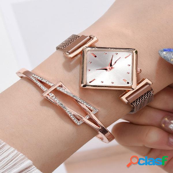 2 Pcs/Set Alloy Women Vintage Rhombus Dial Watch Decorated