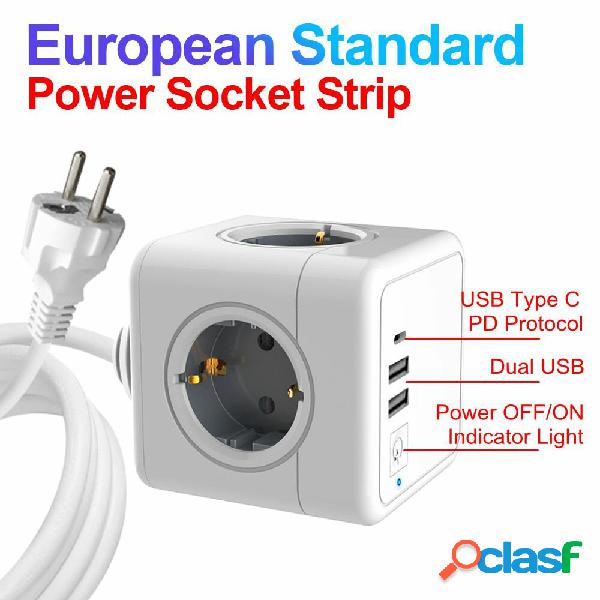 3-IN-1 Wired German/EU Wall Socket Power Strip with AC