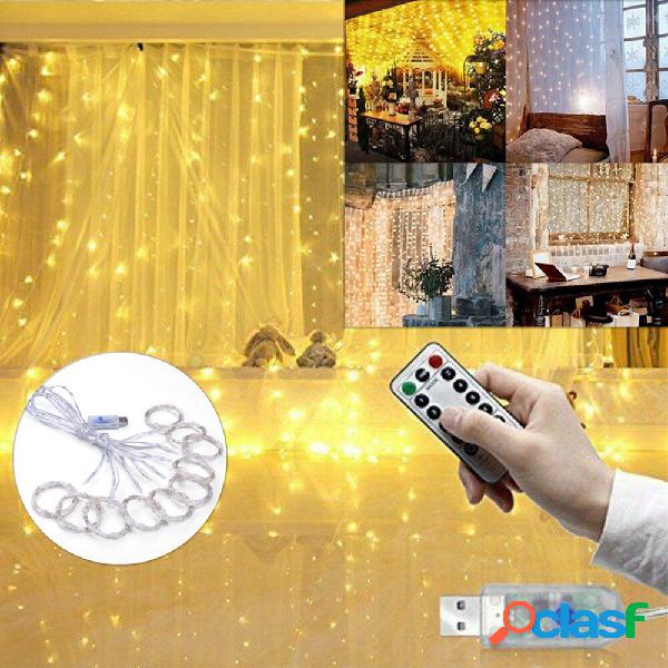 3M*3M Outdoor USB 8 Modes 300LED Curtain String Light Fairy