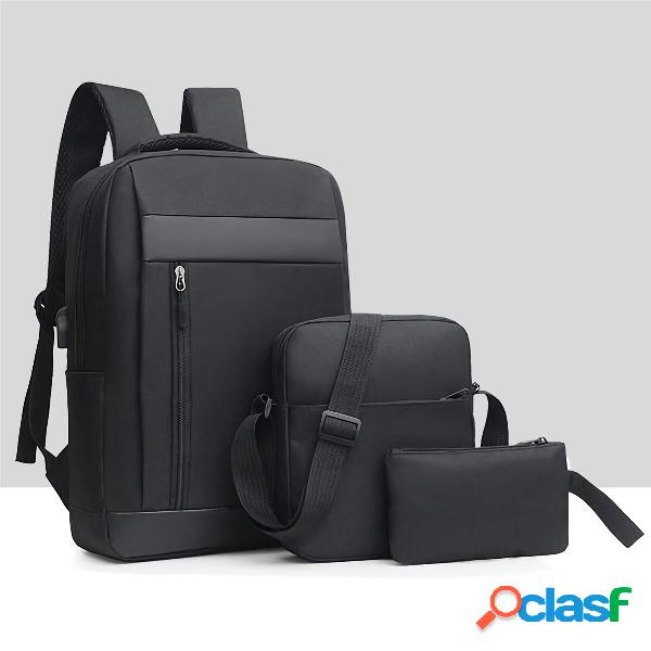 3Pcs Men Backpack Set USB Charging Laptop Bag