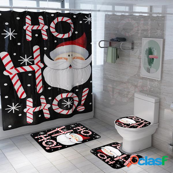 4/3/1pcs Santa Claus Christmas Bathroom Rug Shower Curtain