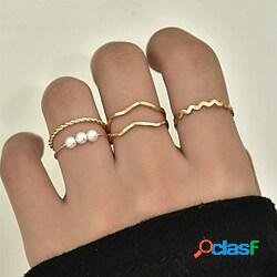 5 pezzi anello set classico oro imitazione perla lega onda