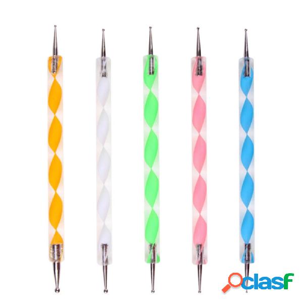 5Pcs Color Handle Dotting Tools Spiral Rod Double-end Point