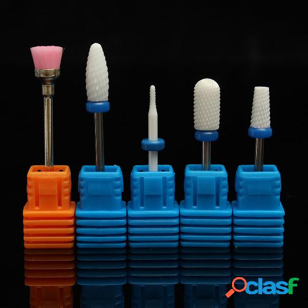 5pcs Ceramic Nail Drill Bit Set Smooth Tapered Brush Rotary
