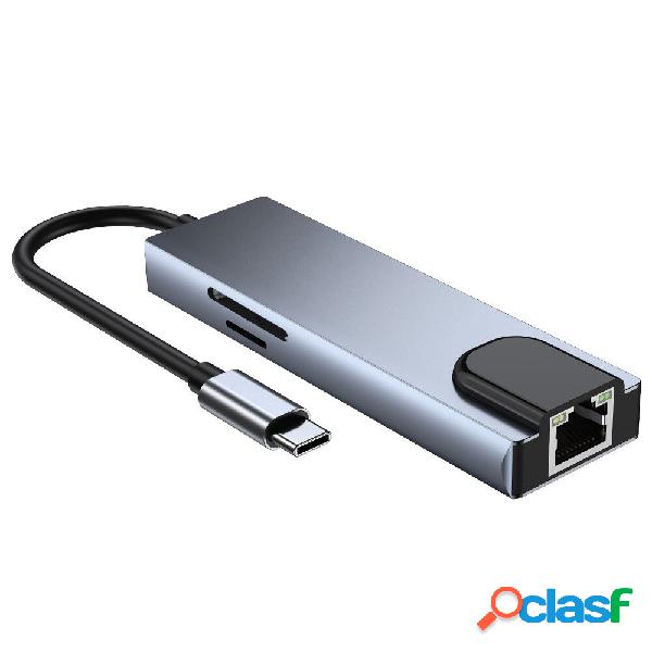 6 IN 1 Type-C Docking Station USB-C Hub Splitter Adapter