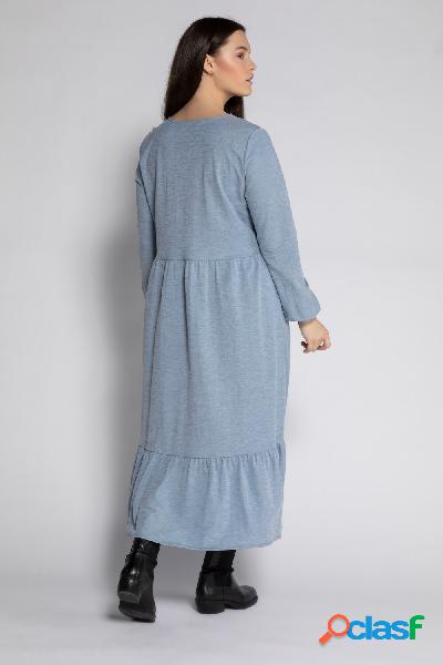 Abito maxi, texture, scollo a V, maniche lunghe, orlo con