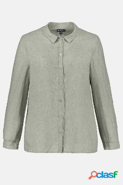 Blusa di lino, colletto da camicia, maniche lunghe, Donna,