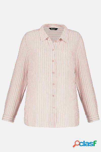 Blusa di lino, righe, maniche con risvolto, Donna, Beige,