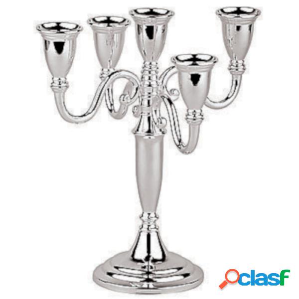 Candelabro 5 Luci H Cm 24 Inox Argentato, peso 0,8 kg