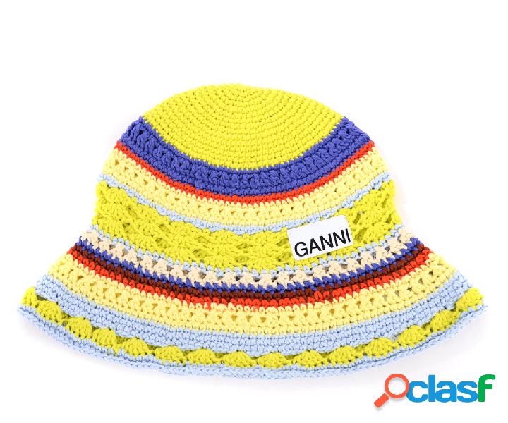 Cappellino Bucket Ganni in cotone crochet multicolor
