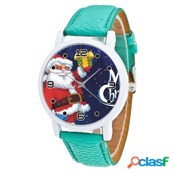 Cartoon Santa Claus with Starry Sky Pattern PU Leather Strap