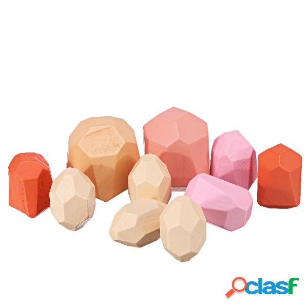 Childrens Wooden Colored Stone Jenga Building Block Toy