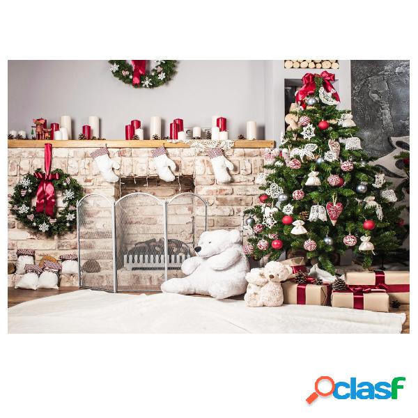 Christmas Photography Backdrop 3D Tree Brick Fireplace White