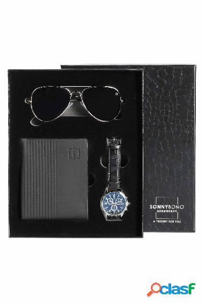 Cofanetto regalo composto da orologio portafogli e occhiali