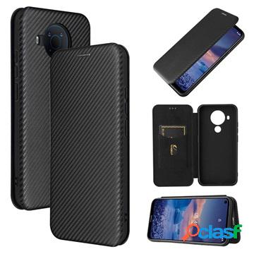 Custodia a Flip per Nokia 5.4 - Fibra di Carbonio - Nera