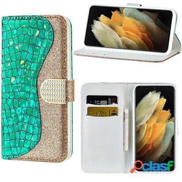 Custodia a Portafoglio Croco Bling per Samsung Galaxy S22