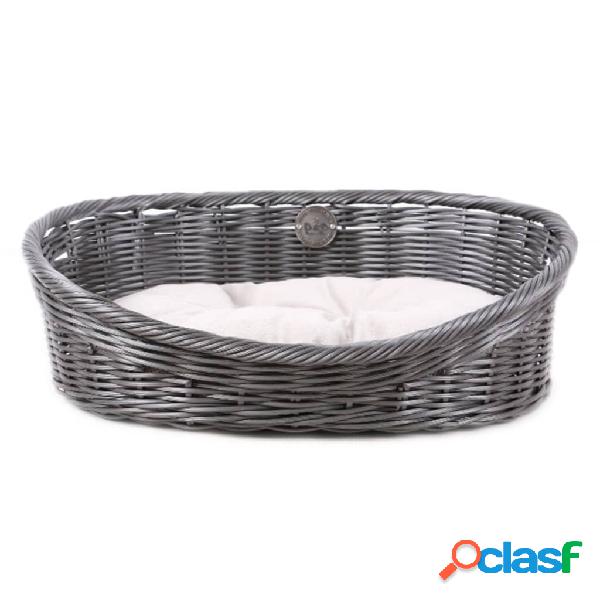 D&D Lettino per Cani Rustico con Cuscino XS in Rattan Grigio