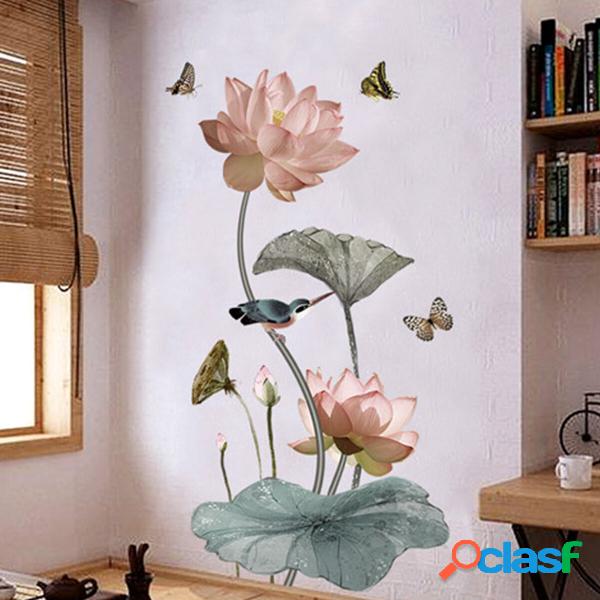 DIY Water Lilies Flower Chinese Calligraphy Wall Stickers